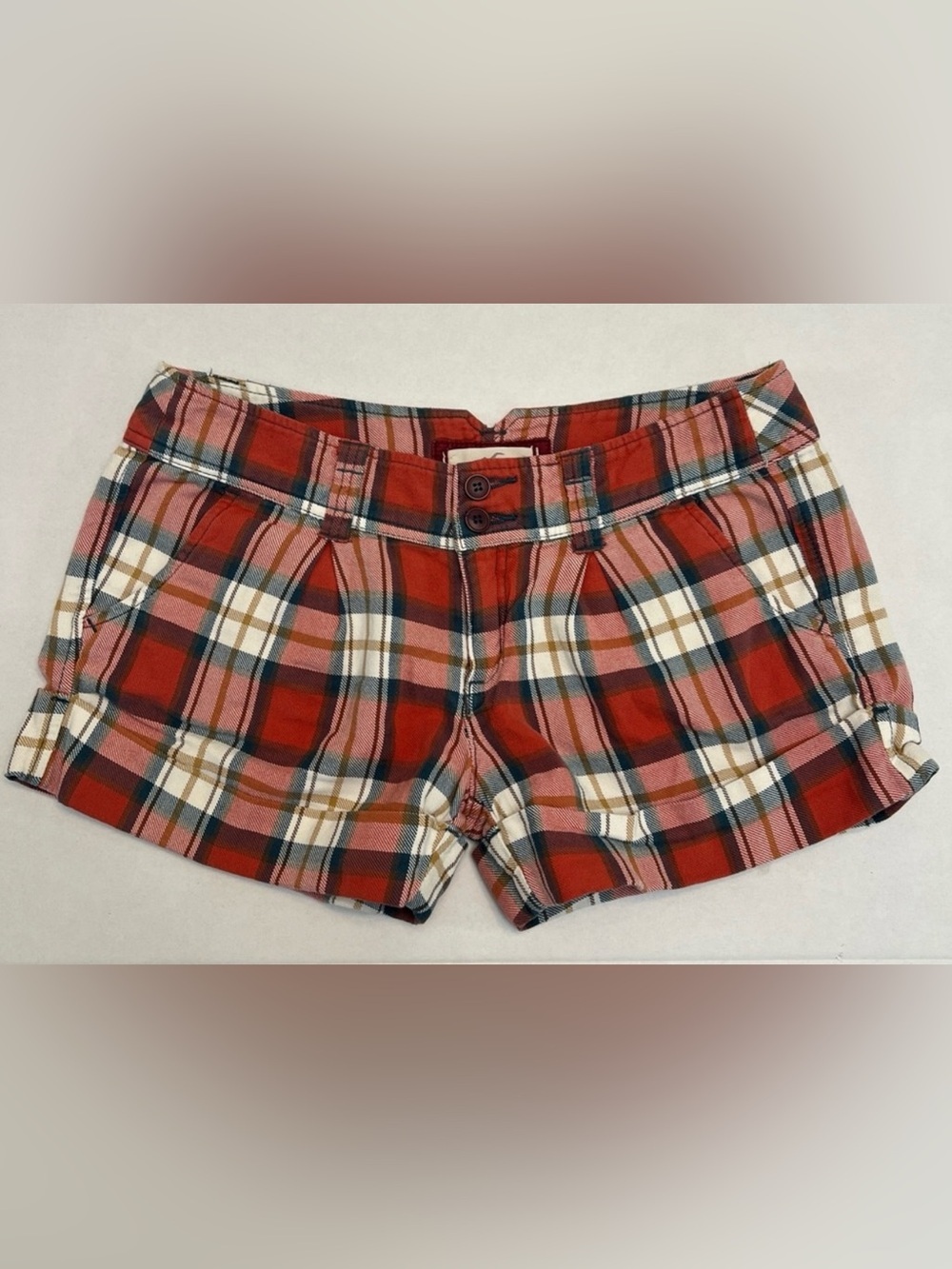 Y2K VINTAGE HOLLISTER WOMENS LOW RISE PLAID SHORTIE SHORTS SIZE 3